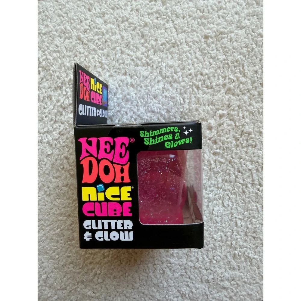 Schylling NeeDoh Nice Cube Glitter and Glow Pink Squishy Sensory Toy GGNCBND NEW